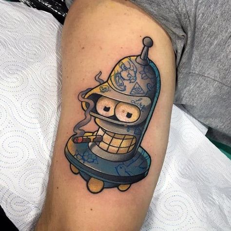 Bender Tattoo, Futurama Tattoo, 90s Tattoos, Simpsons Tattoo, Empire Tattoo, Clever Tattoos, Tatuaje A Color, Japanese Sleeve Tattoos, New School Tattoo