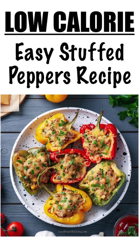 Easy Stuffed Peppers Recipe (LOW CALORIE) | Lose Weight By Eating Healthy Stuffed Peppers, Healthy Stuffed Bell Peppers, Keto Diet For Women, Bell Pepper Recipe, Cooking Stuffed Peppers, Recipe Low Calorie, Easy Stuffed Pepper Recipe, Hamburger Meals, Green Pepper Recipes