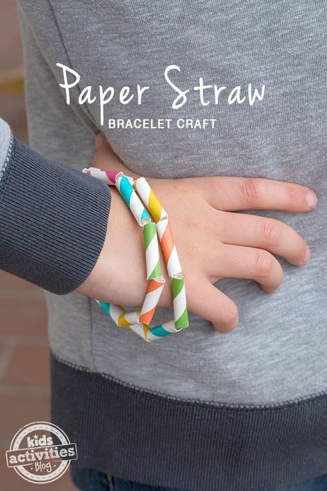 Easy Paper Straw Bracelet Craft for Kids | Kids Activities Blog Straw Bracelet, Bracelet Craft, Craft For Kids, Paper Straws, Bracelet Crafts, Kids Activities, Activities For Kids, Crafts For Kids, Straw