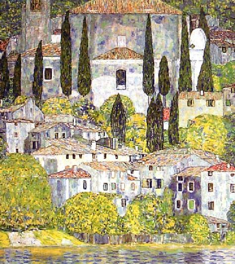 Gustav Klimt Chiesa a Cassone Sul Garda Painting Klimt Landscape, Art Klimt, Austrian Painter, Vintage Wall Art Prints, Gustav Klimt Art, Klimt Paintings, Klimt Art, Milano Italy, Oil Painting Reproductions