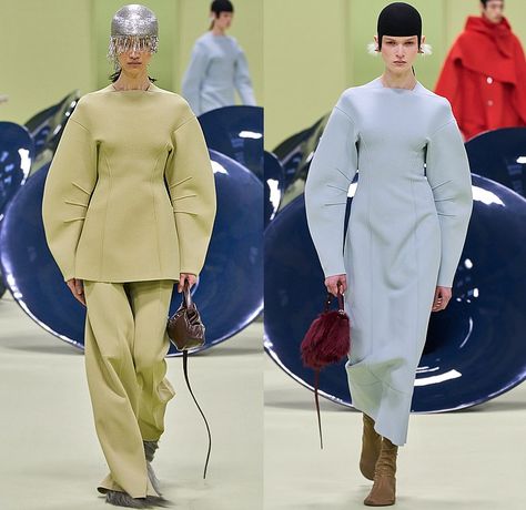 Jil Sander 2024-2025 Fall Autumn Winter Womens Runway Looks - Milan Fashion Week Italy - Medieval Helmet Knit Crochet Embroidery Plants Leaves Flowers Floral Rolled Neck Fringes Frayed Raw Hem Wool Crop Top Midriff Minimalist Double-Breasted Buttons Coat Poncho Curved Poufy Sleeves Dress Strapless Metallic Mesh Bedazzled Sequins Draped Cocoon Quilted Puffer Cape Fur Plush Velvet Wide Leg Midi Skirt Boots Handbag Midi Skirt Boots, Embroidery Plants, Wool Crop Top, Medieval Helmet, Winter Runway, Skirt Boots, Medieval Helmets, Plants Leaves, Metallic Mesh