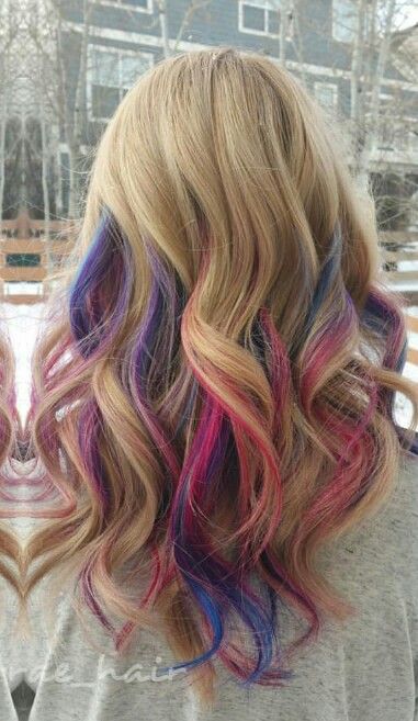 Blonde pink purple streak dyed hair @taylorrae_hair Kids Hair Color, Pink Purple Hair, Purple Streaks, Girl Hairdos, Hair Colorful, Pink Blonde Hair, Hair Dyed, Hair Blond, Colourful Hair