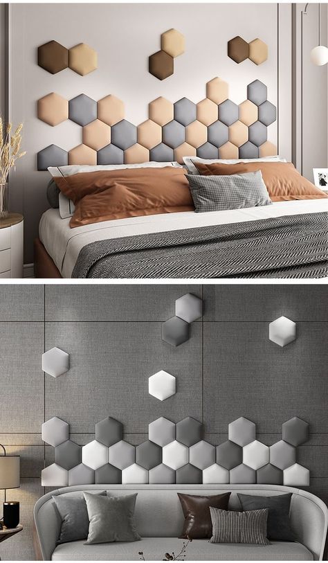 Bedroom Ideas For Young Man, Hexagon Wall Decor, Craftsman Style Interior, Brick Wall Panels, Diy Bed Headboard, Hexagon Wall, Panel 3d, Bed Headboard Design, Bedroom Interior Design Luxury