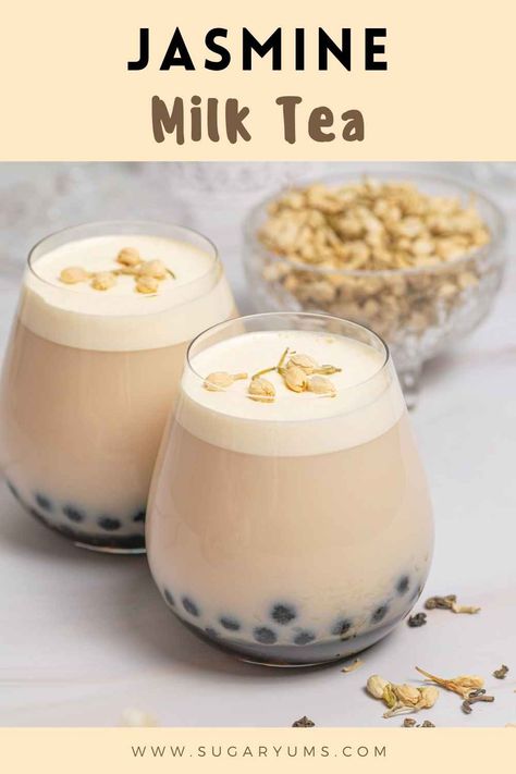 Jasmine Milk Tea: Light and Floral Bubble Tea How To Make Jasmine Milk Tea, Jasmine Green Milk Tea, Jasmine Tea Recipe, Rose Syrup Recipe, Jasmine Milk Tea, Jasmine Milk Tea Recipe, Milk Tea Recipe, Rose Milk Tea, Boba Tea Recipe