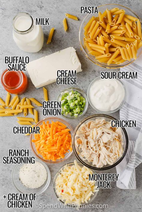 Buffalo Chicken Baked Ziti, Buffalo Chicken Pasta Stovetop, Sour Cream Chicken Pasta, Buffalo Chicken Pasta Casserole, Buffalo Pasta Sauce, Buffalo Pasta Bake, Creamy Buffalo Chicken Pasta, Buffalo Chicken Pasta Recipes, Buffalo Ranch Pasta