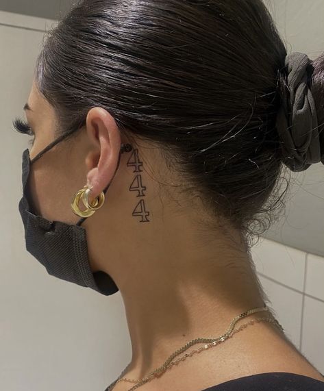 444 On Neck, 333 Behind Ear Tattoo, 444 Behind The Ear Tattoo, 444 Tattoo Behind Ear, 444 Tattoo Meaning, 444 Tattoos, Arm Tattoos Drawing, 444 Tattoo, Face Tats