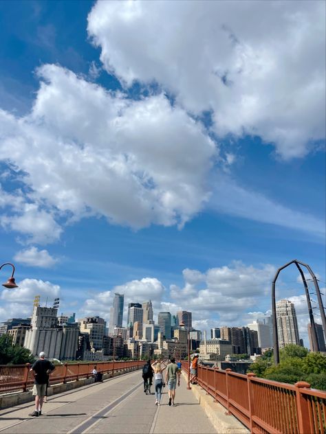 View of downtown Minneapolis while walking across the Stone Arch Bridge over the Mississippi River Stone Arch Bridge Minneapolis, Stone Arch Bridge, Downtown Minneapolis, Arch Bridge, Stone Arch, Mississippi River, 2024 Vision, The Stone, Minneapolis