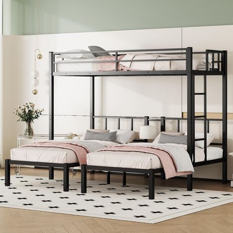 PRICES MAY VARY. 🥇🥇 【Heavy Duty Triple Bunk Bed over Twin & Twin XL】Different from other metal triple bunk bed, our designers have improved this New version of the triple bunk beds. This twin over twin over twin XL bunk beds is made of stronger metal with powder-coated that is antirust and durable enough for long time worry-free using. Twin XL Size Upper Bed Weight Capability: 250lb, Twin Size Bottom Bed Weight Capability: 350lb/Each Bed. 🥇🥇 【Triple Bunk Beds for Kids: Safety】The safety of t Bed For 3 Kids, Bunk Beds For 3, Bunk Bed For 3, Bunkbed Ideas, Bunk Bed Metal, 3 Bunk Beds, Triple Bed, Queen Bunk Beds, Triple Bunk Beds