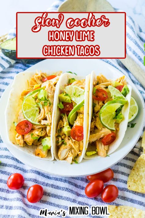 Slow cooker honey lime chicken tacos are loaded with tender chicken, honey, lime, and fajita seasoning for a tropical twist on the classic. Honey Lime Chicken Tacos, Easy Delicious Chicken Recipes, Skinless Chicken Breast Recipes, Fajita Mix, Lime Chicken Tacos, Chicken Honey, Honey Lime Chicken, Chicken Recipes Boneless, Chicken Tacos Crockpot