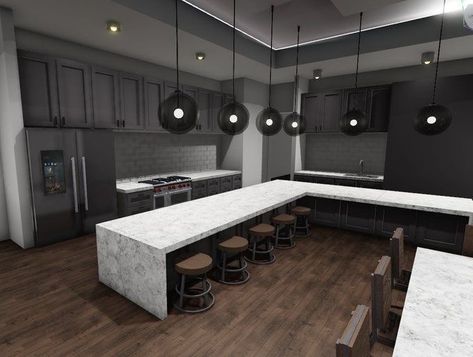 Modern Dining Room Bloxburg Ideas, Bloxburg Kitchen Modern Ideas, Bloxburg House Ideas Black And White, Simplistic Bloxburg House, Bloxburg Flooring Ideas, Modern Bloxburg Kitchens, Dark Bloxburg Kitchen, Modern Bloxburg Designs, Bloxburg Kitchen Ideas Modern Big