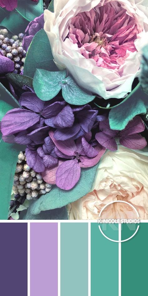 Purple Pallete Color Combinations, Teal Purple Color Palette, Jewel Color Palette, Outdoor Color Palette, February Colors, Yarn Color Combinations, Color Mixing Chart, Purple Color Palettes, Gold Color Palettes