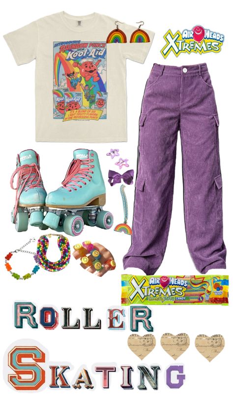 rollerskating fit // #outfitinspo #vintage #80s #90s #rollerskating #rollerskates #outfit 80 Roller Skating Outfit, Rollerskating Outfits Aesthetic, Roller Skate Outfits For Women, Roller Blading Outfit, 90s Roller Skating Outfit, Roller Skating Aesthetic Outfits, What To Wear Roller Skating, Rollerskate Outfit, Rollerskating Aesthetic Outfit