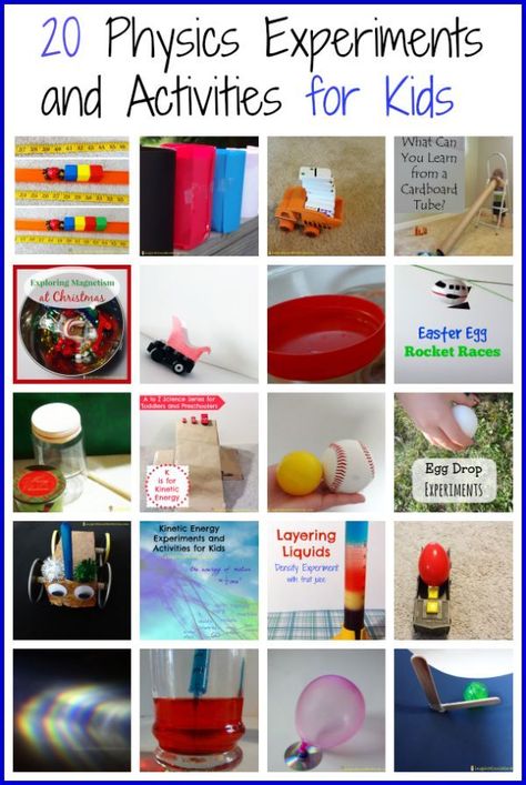 20 Physics Experiments and Activities for Kids Physical Science Activities, Science Experience, Physics Experiments, Kindergarten Science, Preschool Science, Learning Science, Elementary Science, Homeschool Science, Science Experiments Kids