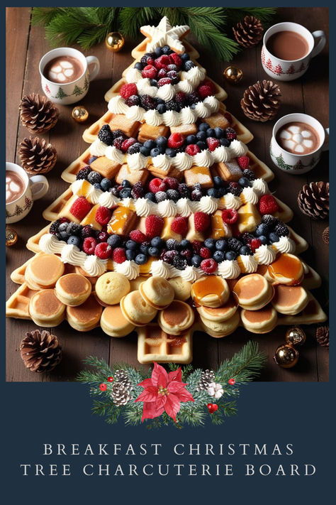 Start your holiday morning with a Breakfast Christmas Tree Charcuterie Board!   Stack mini pancakes, waffles, muffins, and fresh fruits into a festive tree shape.   Top with whipped cream for snow and a drizzle of syrup for extra sweetness. A cozy way to celebrate Christmas!  📌 Save this idea for a fun and festive Christmas breakfast! 🍓🥞 Waffle Christmas Tree, Christmas Themed Breakfast Charcuterie Board, Christmas Breakfast Grazing Board, Christmas Tree Charcuterie Board Dessert, Mini Pancake Board, Rudolf Pancakes, Sweet Christmas Charcuterie Board Ideas, Christmas Brunch Board Ideas, Christmas Charcuterie Board Breakfast