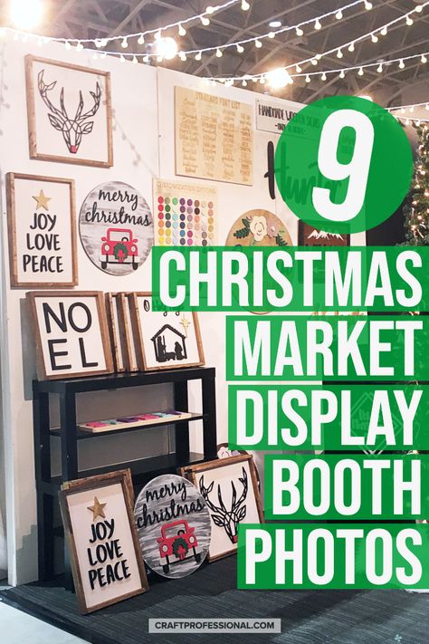 9 Christmas market display booth photos. Lots of Christmas craft show display ideas to get your booth ready for holiday bazaars. #holidaymarket #craftbusiness #craftprofessional Craft Booth Ideas Staging, Christmas Craft Display Ideas, Indoor Craft Booth Displays Christmas, Christmas Shop Display Ideas, Christmas Craft Show Display Ideas, Christmas Craft Display Booth, Christmas Market Set Up Ideas, Christmas Market Booth Ideas, Christmas Pop Up Shop Display Ideas