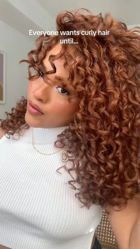 391K views · 10K reactions | the pain I feel every morning 🥲 now tell me if you still want curly hair | Gabriella K. Cuesta | gkccouture_ · Original audio Ginger Permed Hair, Copper Curly Hair With Blonde Highlights, Copper Natural Curly Hair, Curly Cowboy Copper Hair, Fall Hair Colors For Curly Hair, Curly Hair Color Ideas Red, Curly Hair With Red Highlights, Copper Red Curly Hair, Copper Balayage Curly Hair