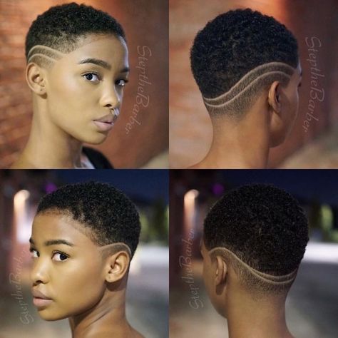 Haircut Chart, Fade Haircut Women, Black Haircut, Short Natural Haircuts, Short Hair Designs, Short Shaved Hairstyles, Shaved Hair Designs, Tapered Natural Hair, Natural Hair Cuts