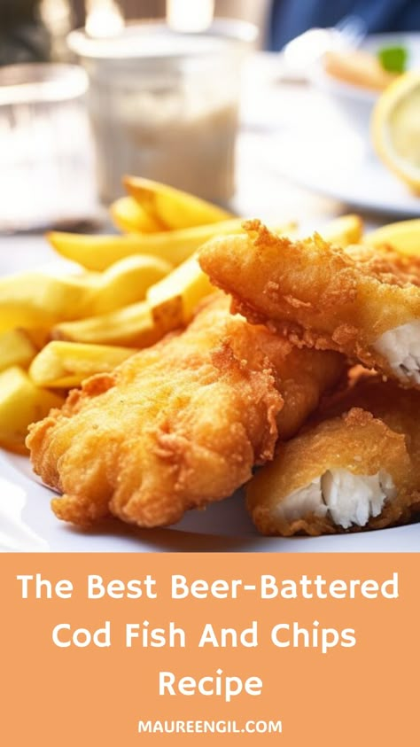 The Best Beer-Battered Cod Fish and Chips Recipe Cod Fish And Chips, Fried Cod Fish Recipes, Fish And Chips Batter, Beer Battered Fish And Chips, Battered Fish And Chips, Fried Cod Fish, Beer Batter Recipe, Beer Battered Fish Recipes, Homemade Fish And Chips