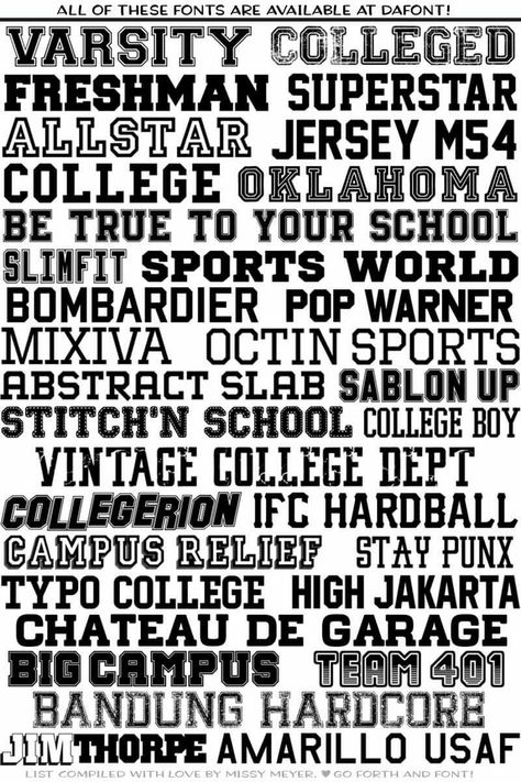 Varsity/collegiate/university fonts: Cricket Fonts, Collegiate Typography, Sporty College T-shirt With Lettering, Canva Varsity Font, Customizable Collegiate T-shirt For College, Athlete Mindset, Collegiate T-shirt With University Logo For Sports, Personal Stationary, Athletic Fonts