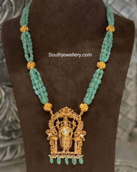 Balaji Lockets In Gold, Balaji Pendant Gold, Balaji Pendant, Gold Jwellary, Emerald Beads Necklace, Green Beads Necklace, Temple Jewelery, Ruby Choker, Venkateswara Swamy