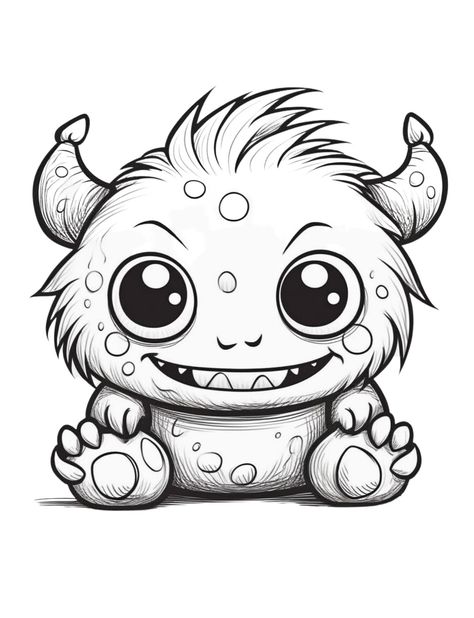 Baby Cute monster coloring pages на Behance Cute Monster Tattoo Ideas, Cute Monster Sketch, Cute Monsters Drawings Character Design, Cute Monsters Drawings Easy, Cute Monster Tattoo, Cartoon Monsters Drawing, Monster Doodles, Monster King, Monster Drawings