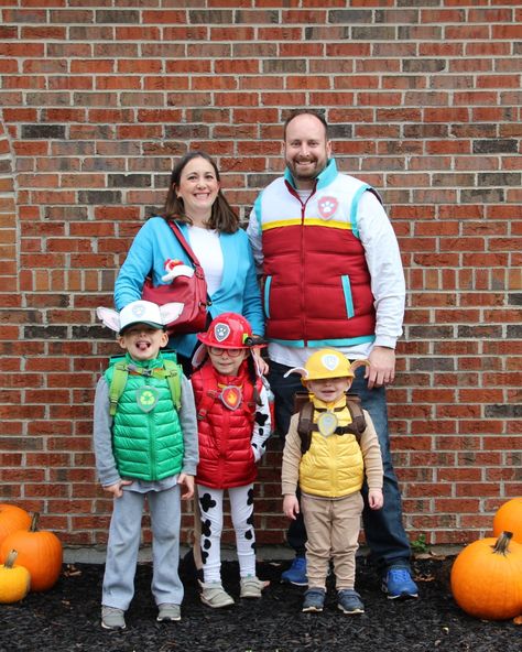 Rider Costume Paw Patrol, Family Of 4 Halloween Costumes Paw Patrol, Adult Rubble Costume Paw Patrol, Paw Patrol Adult Costume Diy, Paw Patrol Group Costume, Diy Rocky Paw Patrol Costume, Mayor Goodway Costume, Mayor Humdinger Costume, Paw Patrol Family Halloween Costumes