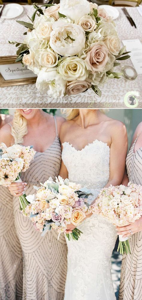 champagne and blush wedding bouquets ideas Champagne Color Bouquets, Wedding Bouquets For Champagne Dress, Bouquet For Champagne Dress, Champagne Blush Flowers, Flowers For Champagne Wedding, Bridesmaid Bouquet Champagne, Champagne Bridesmaid Bouquet, Champagne Flowers Bouquet, Champagne And Pink Wedding