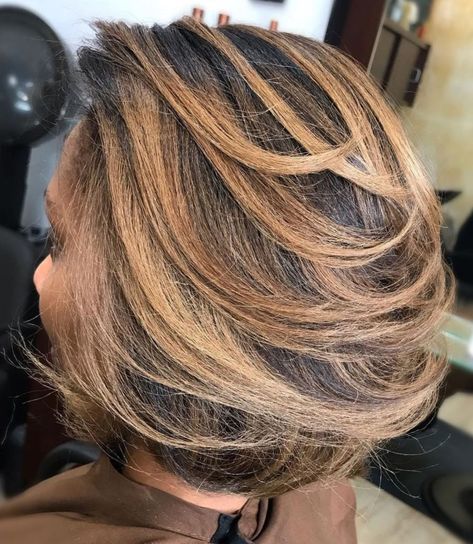 Voluminous Bob For Black Women Light Brown Natural Hair Black Women, Short Weave Hairstyles Sew Ins, Black Women Blonde Highlights, Light Brown Hair Black Women, Bob For Black Women, Voluminous Bob, Blonde Styles, Black Women Hair Color, Bob Haircuts For Black Women