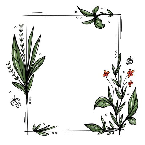 How To Draw Frames, Nature Border Design Drawing, Spring Frame, Nature Border Design, Nature Frame, Floral Border Design Drawing, Floral Borders, Hand Drawn Wedding Invitations, Spring Drawing