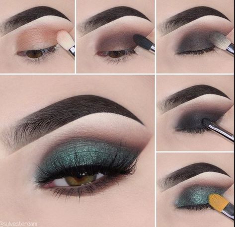 Smokey Eyes Tutorial, Green Eye Makeup, Green Smokey Eye, Makeup Tutorial Foundation, Make Up Tutorials, Smokey Eye Tutorial, Eye Makeup Techniques, Eye Makeup Pictures, Eye Makeup Steps