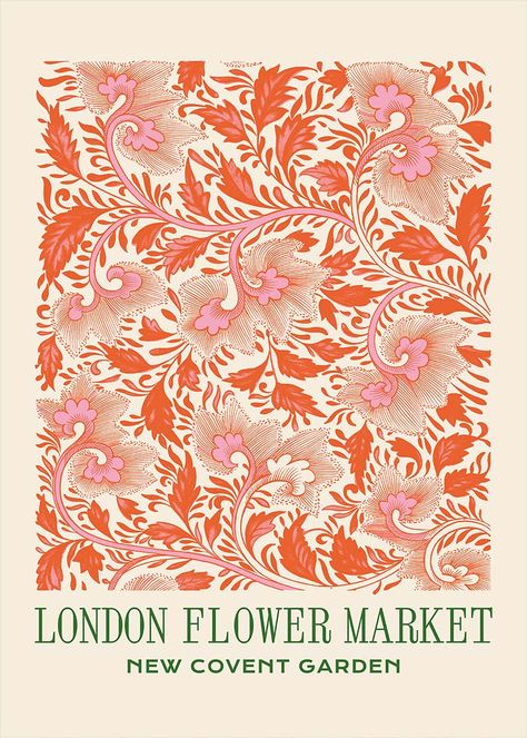 London Flower Market, Clean Illustration, Flower Market Prints, Floral Posters, Kids Room Art Prints, Exhibition Posters, Trendy Art Prints, Hallway Art, Gold Art Print