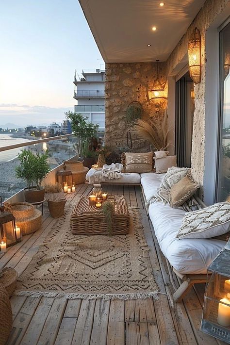 Balcony Boho, Balcon Mic, Balcony Inspiration, Boho Balcony, Big Balcony, Balcony Design Ideas, Casa Country, Boho Garden, Beautiful Houses Interior