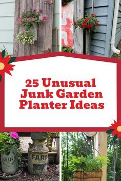 Part of the fun of junk gardening is finding the perfect odd, rusty, metal container to fill with annuals! See a compilation of 25 ideas from my 12 years of blogging. #junkgarden #gardenjunk #rusty #containergarden Hen And Chicken Planter Ideas, Unusual Planters Ideas, Unusual Garden Planters, Funnel Planter, Potato Planters, Garden Planter Ideas, Junk Garden, Creative Upcycling, Unusual Planter