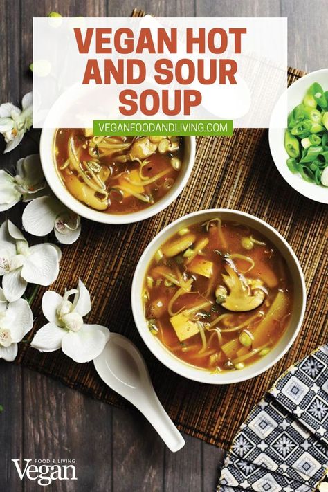 Vegan Hot and Sour Soup Hot And Sour Soup Recipe Vegetarian, Vegan Hot And Sour Soup Recipe, Vegan Hot And Sour Soup, Hot And Sour Soup Recipe, Sour Soup Recipe, Hot Sour Soup, Tofu Soup, Vegetarian Soup Recipes, Hot And Sour Soup