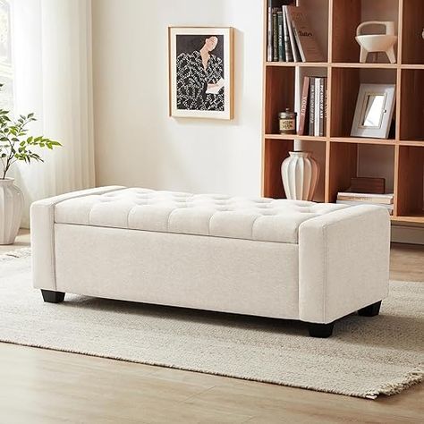 Amazon.com: Huatean Home Ottoman with Storage, Storage Ottoman Bench with Safety Hinge, Upholstered Storage Bench with Seating for Bedroom, Living Room, Holds up to 330 lb, Beige : Home & Kitchen Neutral Bedroom Design, Large Storage Ottoman, Bedroom Ottoman, Ottoman With Storage, Storage Bench Bedroom, Upholstered Bedroom, Entryway Bench Storage, Upholstered Storage Bench, Storage Ottoman Bench