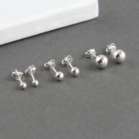 Silver Stud Earrings Minimalist Earrings Sterling Silver #gadget Dot Earrings, Ball Stud Earrings, Ball Earrings, Tiny Studs, Tiny Earrings, Tiny Stud Earrings, Hair Stuff, Earrings Minimalist, Birthstone Earring