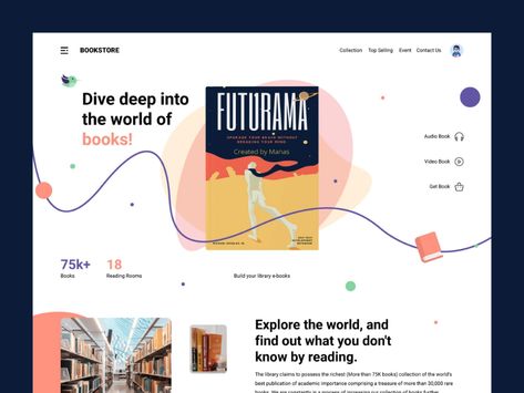 Book Store Design, Book Store Website, Web Design Books, Hero Inspiration, Audio Book, Web Inspiration, Reading Book, Book App, Got Books