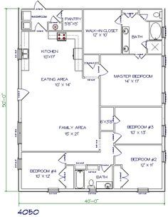 Top 5 Metal Barndominium Floor Plans for Your Dream Home! (HQ Plans) | Metal Building Homes Metal Building House Plans, Barndominium Plans, Pole Barn House Plans, Bathroom Floor Plans, House Plans One Story, Metal House, Floor Plan 4 Bedroom, Barndominium Floor Plans, Barn Plans