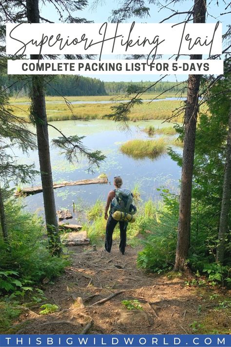 Are you ready to go backpacking on the Superior Hiking Trail in Minnesota? Find out what to bring and what to leave behind for a 5-day backpacking trip on the SHT, including gear, clothing and food. superior hiking trail minnesota | superior hiking trail backpacking | backpacking gear | backpacking essentials | backpacking packing list | backpacking in minnesota | multi day hike packing list Day Hike Packing List, Backpacking Packing List, Superior Hiking Trail, Backpacking Checklist, Hiking Usa, Iceland Hiking, Backpacking Essentials, Types Of Hiking, Nature Destinations