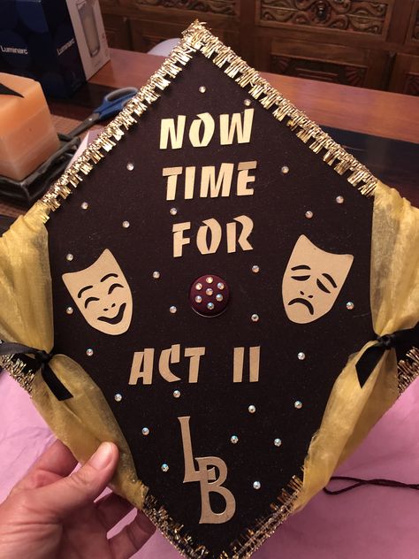 Theater themed graduation cap. Dance Major Graduation Cap, Actor Graduation Cap, Phantom Of The Opera Graduation Cap, Breakfast Club Graduation Cap, Newsies Graduation Cap, Grad Cap Ideas Musical Theatre, Graduation Cap Designs Musical Theatre, Song Graduation Cap, Theatre Grad Cap