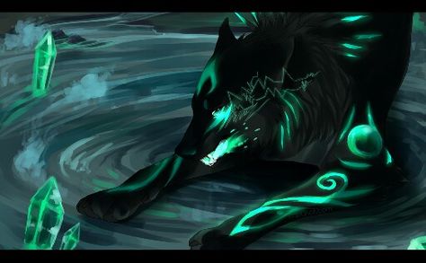 Name green crystal.a he wolf loves to ly on water has a crush on bluebell Green Wolf, Magical Wolf, Demon Wolf, Hybrid Art, Mystical Animals, Wolf Painting, Fantasy Wolf, Wolf Spirit Animal, Werewolf Art