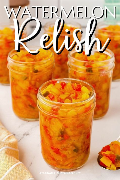 This watermelon rind relish recipe is a great way to use watermelon rinds for a knock-off old fashioned hamburger relish! #foodpreservation #canning #homestead Hamburger Relish, Watermelon Rind Preserves, Watermelon Rind Recipes, Watermelon Jam, Burgers And Hot Dogs, Pickled Fruit, Pickled Watermelon Rind, Watermelon Pickles, Watermelon Salsa