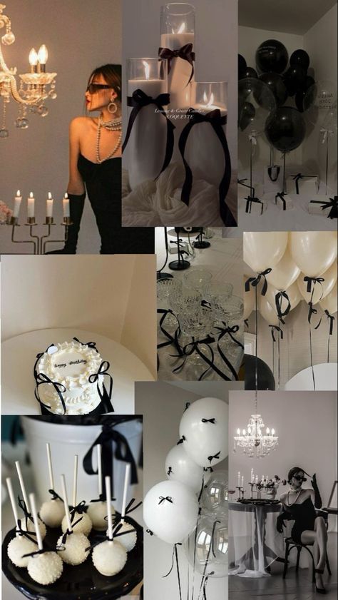 Aesthetic Sweet 16 Party, Chic Birthday Decorations, Birthday Party Themes For 19 Year Olds, 50 Shades Of Grey Party Ideas, 21sr Birthday Ideas Decor, 28th Birthday Themes For Women, 50th Theme Party Ideas For Women, Black And White Birthday Theme Ideas, 20 Bday Ideas