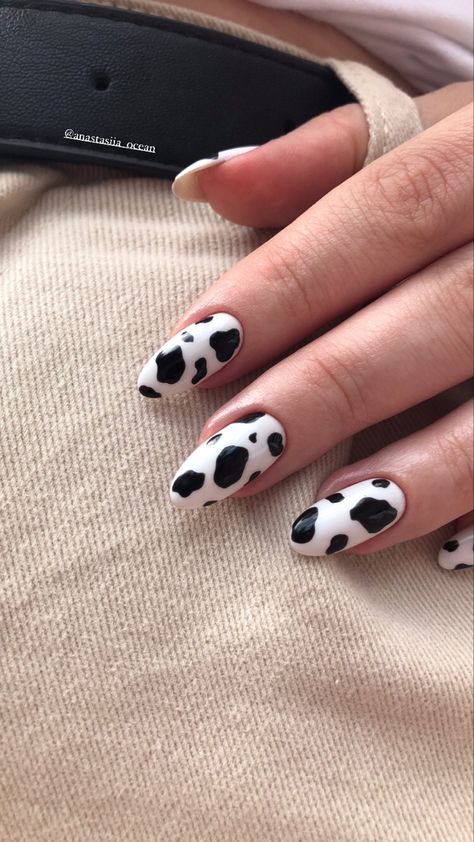 Cowgirl Nails, Cow Nails, Short Almond Nails, Trendy Aesthetic, Girl Things, Powder Nails, Nails Design, Cow Print, Almond Nails