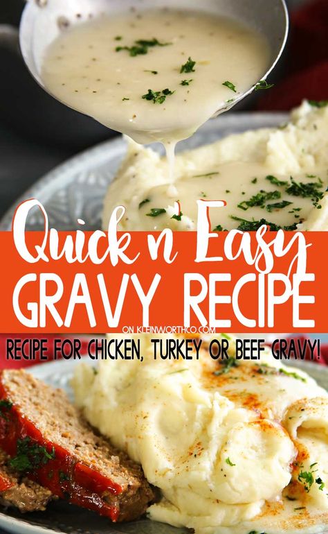 This Easy Gravy Recipe can be made in chicken, turkey or beef flavors making this THE PERFECT gravy for holiday side dishes & weeknight dinners alike. #gravy #holiday #sidedish #christmas #thanksgiving #easter #dinner #easygravyrecipe #turkeygravy #chickengravy #beefgravy #weeknightdinners Quick Gravy Recipe, Gravy For Rice, Basic Gravy Recipe, Best Gravy Recipe, Homemade Gravy Recipe, Easy Gravy Recipe, Chicken Gravy Recipe, Twice Baked Sweet Potatoes, Classic Meatloaf Recipe