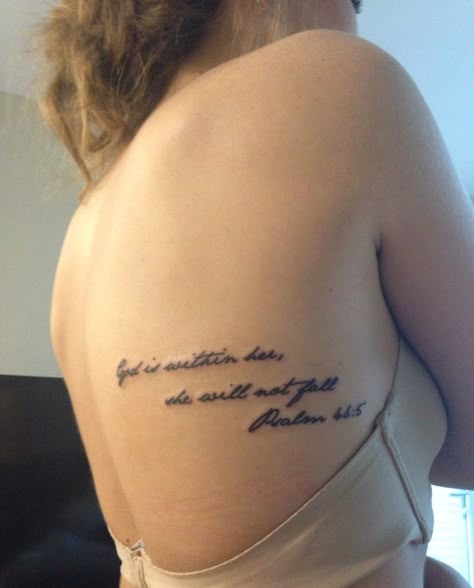 Meaningful Scripture Tattoos, Back Tattoo Scripture, Bible Verse Tattoo Placement For Women, Hebrews 11 1 Tattoo Ideas, Verse Tattoo Placement, Psalm Tattoo Women, Quote Placement Tattoo, Long Quote Tattoo Placement, Lyric Tattoos Placement