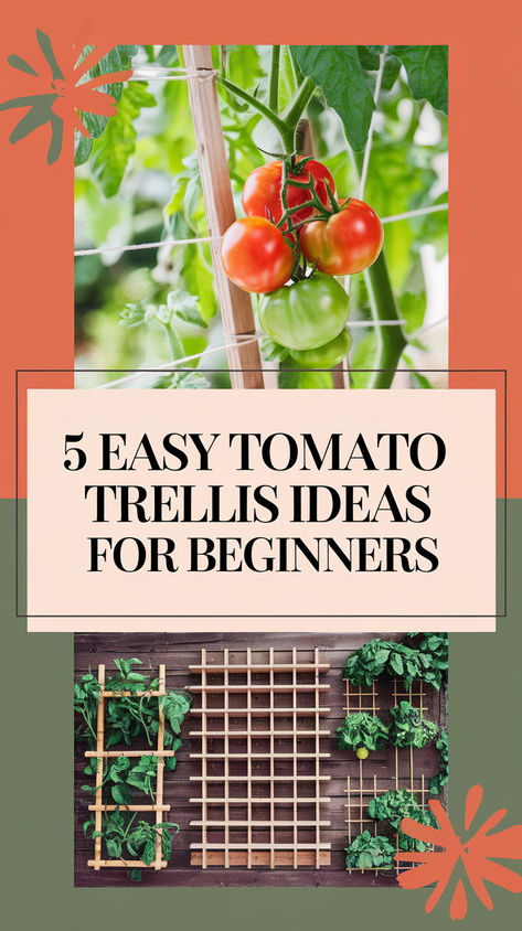 Kickstart your tomato garden with these five beginner-friendly trellis hacks! From simple cages to easy DIY frames, these ideas will support your plants for healthier growth and easier access. Perfect for first-time gardeners, these trellises make gardening more manageable and rewarding! #TomatoGrowing #GardeningTips #BeginnerGardener Grow Tomatoes Vertically, Tomato Trellis Ideas, Vertical Vegetable Garden Design, Vegetable Trellis, Simple Trellis, Tomato Support, Vertical Vegetable Gardens, Tomato Trellis, Tomato Vine