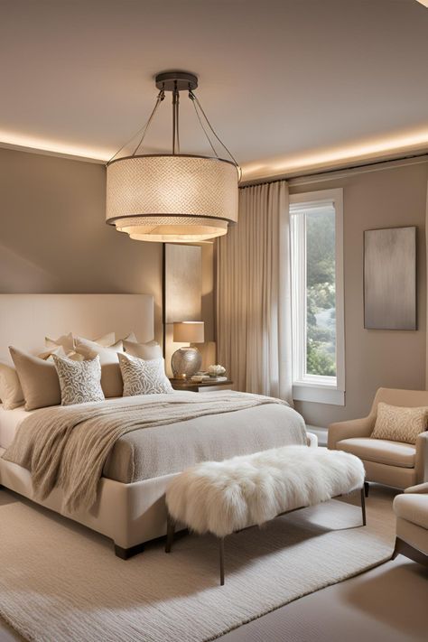 Cream And Champagne Bedroom, Beige Cream Bedroom Ideas, Ivory And Beige Bedroom, Neutral Brown Bedroom Ideas, Beige Cozy Bedroom, Dark Beige Room, Cozy Cream Bedroom, Cream Room Ideas, Mocha Bedroom Ideas