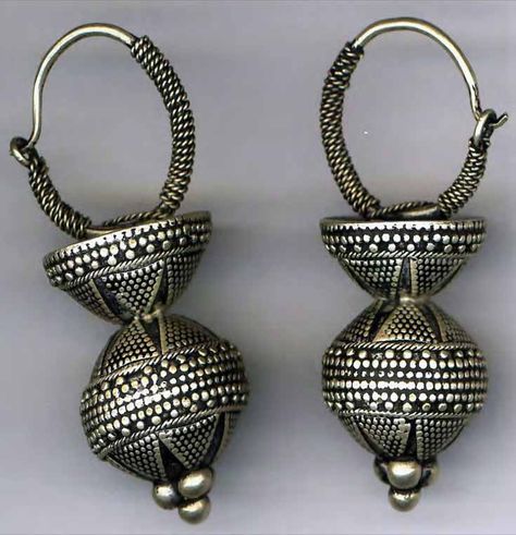 Afghanistan | Pair of Kazakh woman's earrings; silver. | Collection: Afghanistan Museum in Exile, Bubendorf, Switzerland. Accession No. 0594 Afghani Jwellary, Afghanistan Jewelry, Afghan Jewelry Necklace, Afghani Jewelry Rings, Birthday Proposal, Afghan Jewellery, Oxidised Silver Jewelry, Afghan Jewelry, Silver Rings Simple