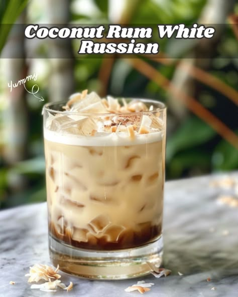 Classic White Russian Recipe, Tropical Mixed Drinks, White Russian Recipe, Coconut Rum Drinks, Whiskey Drinks Recipes, White Russian Recipes, Bartender Drinks Recipes, White Russian Cocktail, Creamy Cocktails